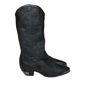 Dingo Vintage 90s Black Leather Cowboy Boots Women's 8.5 Heel Toe Plate Biker